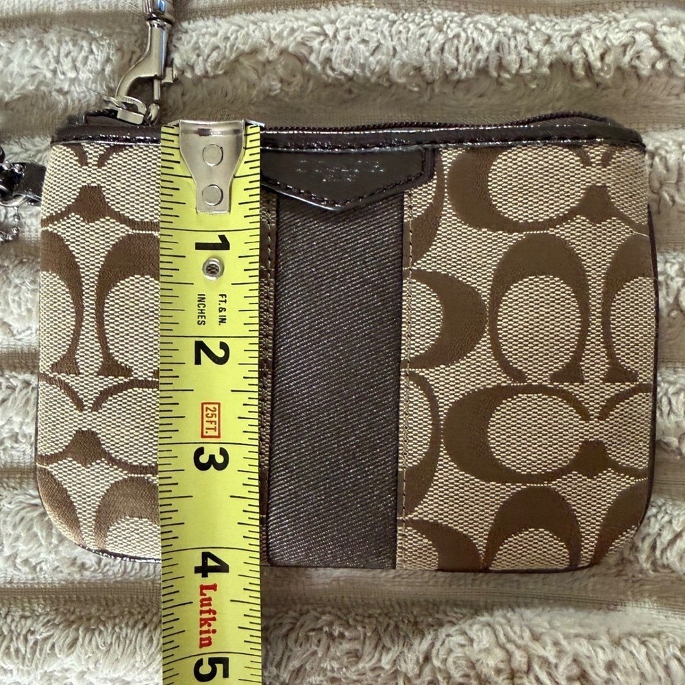 Coach Signature Monogram Canvas Wristlet Brown Leather Trim Wristlet - Picture 8 of 8